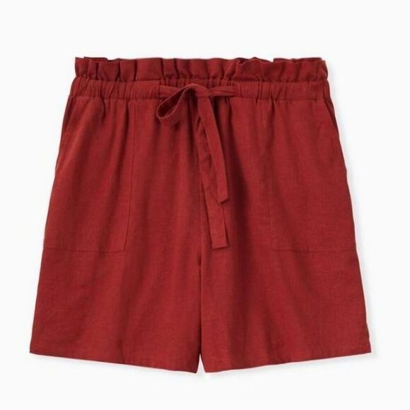 Torrid 5" Pull-On Studio Luxe Ponte Mid-Rise Paperbag  Waist Short Rust Brown - Picture 2 of 9